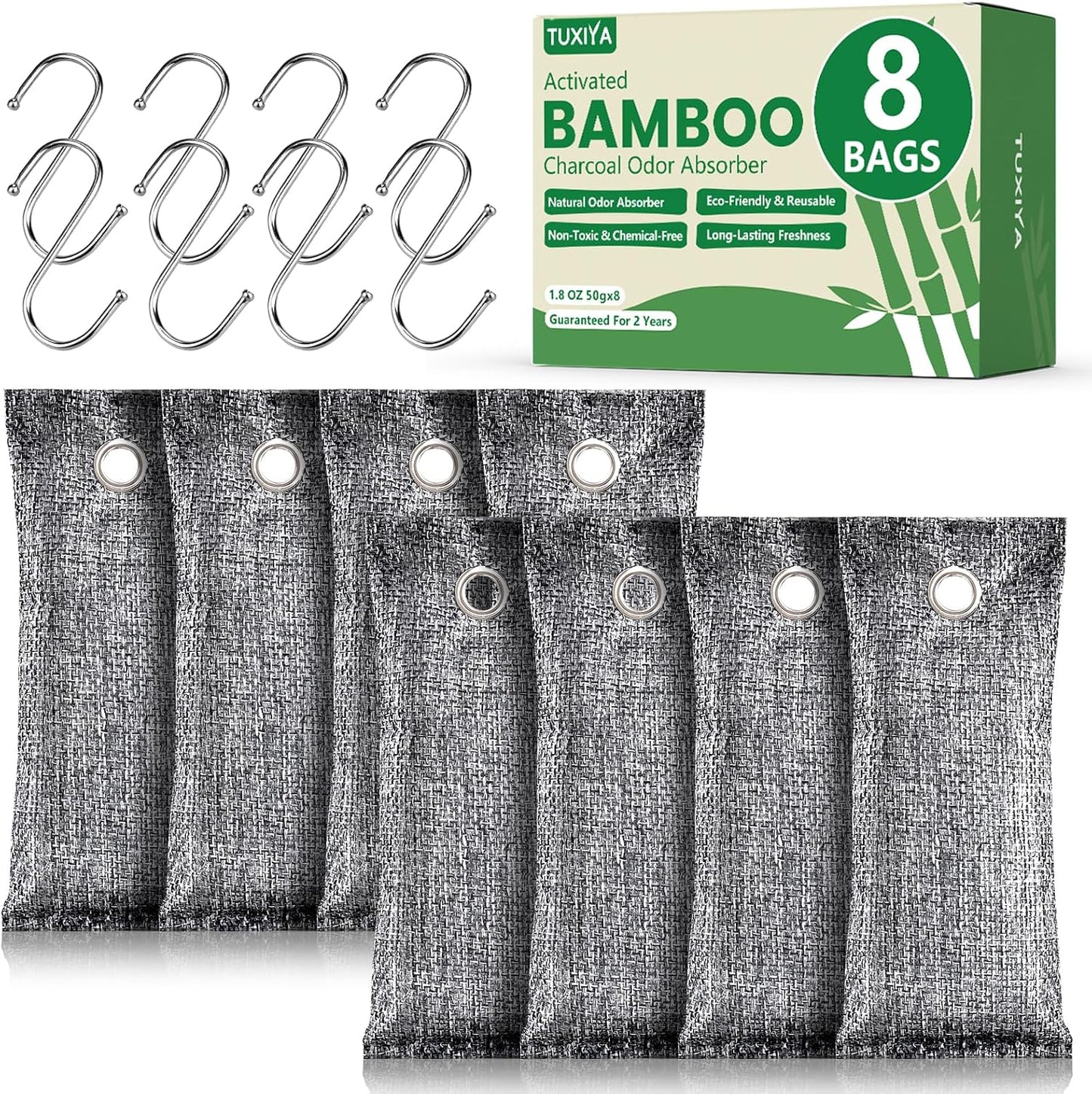 TUXIYA 8Pack Activated Charcoal Odor Absorber, Shoe Odor Eliminator | Shoe Deodorizer, Bamboo Charcoal Air Purifying For in Car, Closet, Shoe, Basement 50g/1.77oz Each