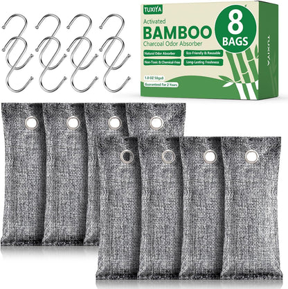 TUXIYA 8Pack Activated Charcoal Odor Absorber, Shoe Odor Eliminator | Shoe Deodorizer, Bamboo Charcoal Air Purifying For in Car, Closet, Shoe, Basement 50g/1.77oz Each