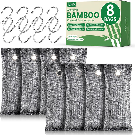 TUXIYA 8Pack Activated Charcoal Odor Absorber, Shoe Odor Eliminator | Shoe Deodorizer, Bamboo Charcoal Air Purifying For in Car, Closet, Shoe, Basement 50g/1.77oz Each
