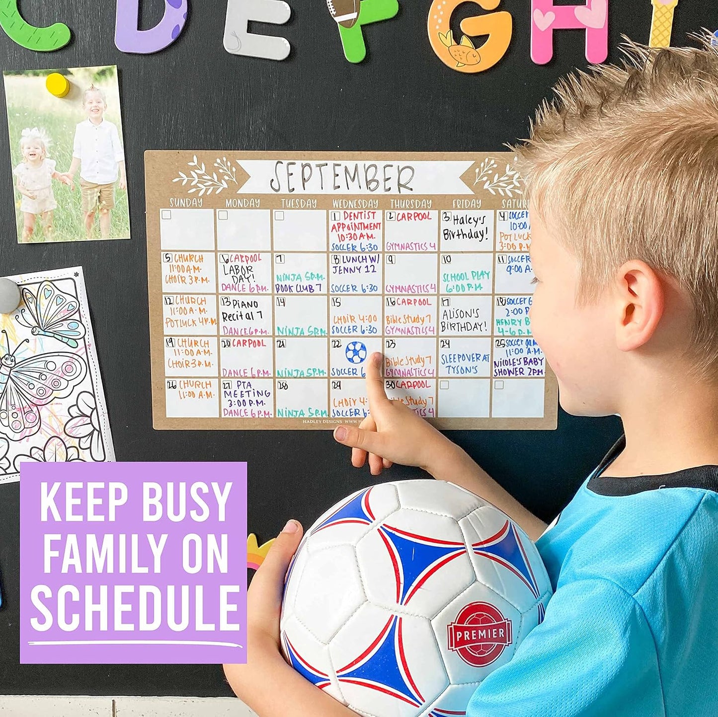Hadley Designs Magnetic Calendar for Refrigerator - Kraft White Magnetic Dry Erase Calendar, Dry Erase Calendars for Wall, Magnet Fridge Calendars, Notepad for Fridge with Magnet