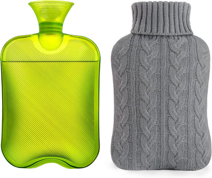 samply 2L Hot Water Bottle with Knitted Cover, Hot Water Bag, Purple