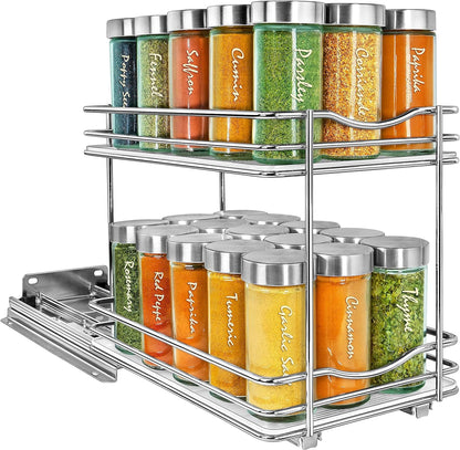 LYNK PROFESSIONAL® Pull Out Spice Organization for Cabinets - 4-3/8 inch Wide – Spice Rack for Inside Cabinets, Slide Out Spice Rack Organizer for cabinet – Pull Out Spice Rack, Sliding 2 Tier Chrome