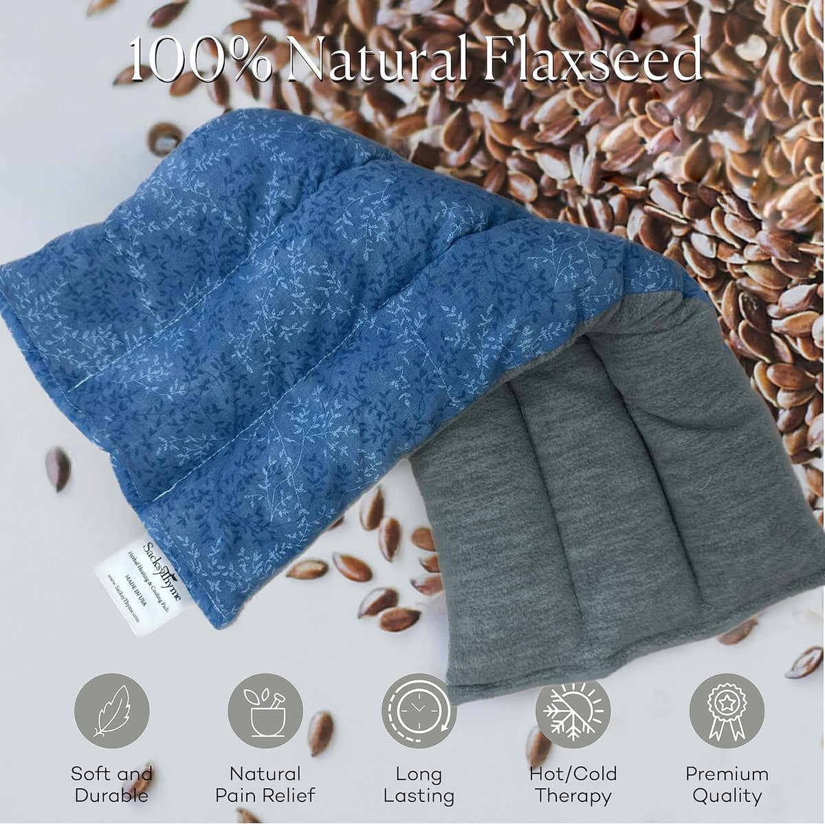 SacksyThyme Microwave Heating Pad for Cramps, Back, Neck, Shoulders, Leg Pain - Reusable Heat Pack, Hot Moist Microwavable Therapy Pack - Unscented Flaxseed Hot Compress Made in USA (Size: 12" x 7")