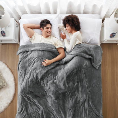 Beautyrest Reversible Heated Throw - Plush Sherpa Heating Blanket, Grey