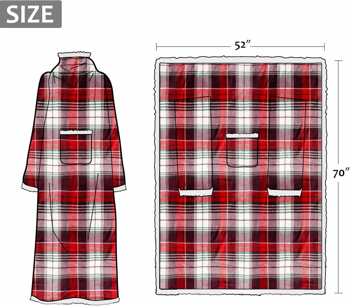 Catalonia Sherpa Wearable Blanket with Sleeves and Pocket for Adults