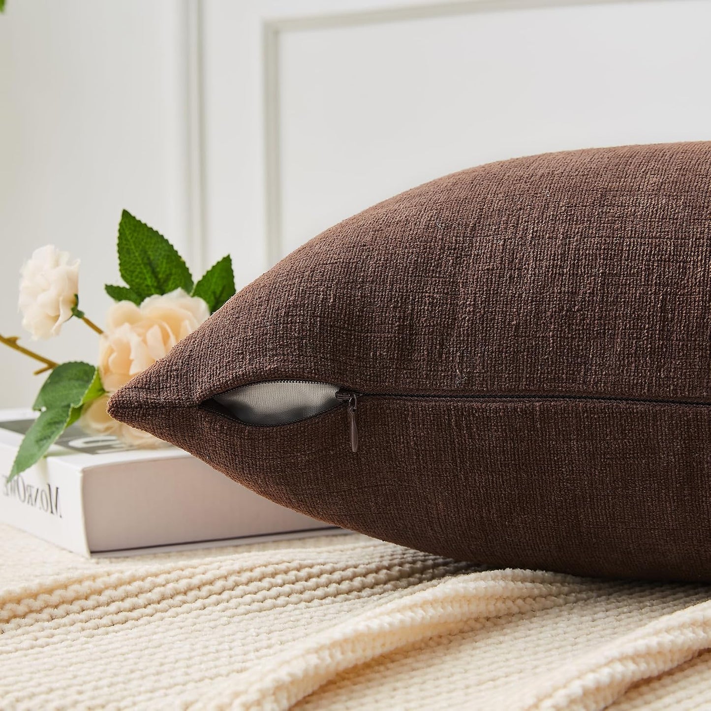 GAWAMAY Lumbar Support Pillow Decorative Rectangle Throw Pillow Covers 12"x20" Inch Set of 2, Soft Chenille Fall Pillowcase for Living Room Bedroom Sofa Couch Cushion Cover Grey 30x50cm (No Insert)
