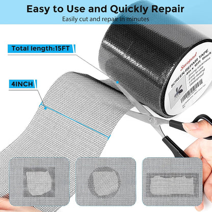 Secopad 4" x 360" (30FT) Screen Repair Tape, Screen Repair Kit, Grey | Window Screen Patch, Quick Repair, Strong Adhesive, Easy to Use, For Mesh Window & Door, Cuttable Fiberglass, No Tools Needed