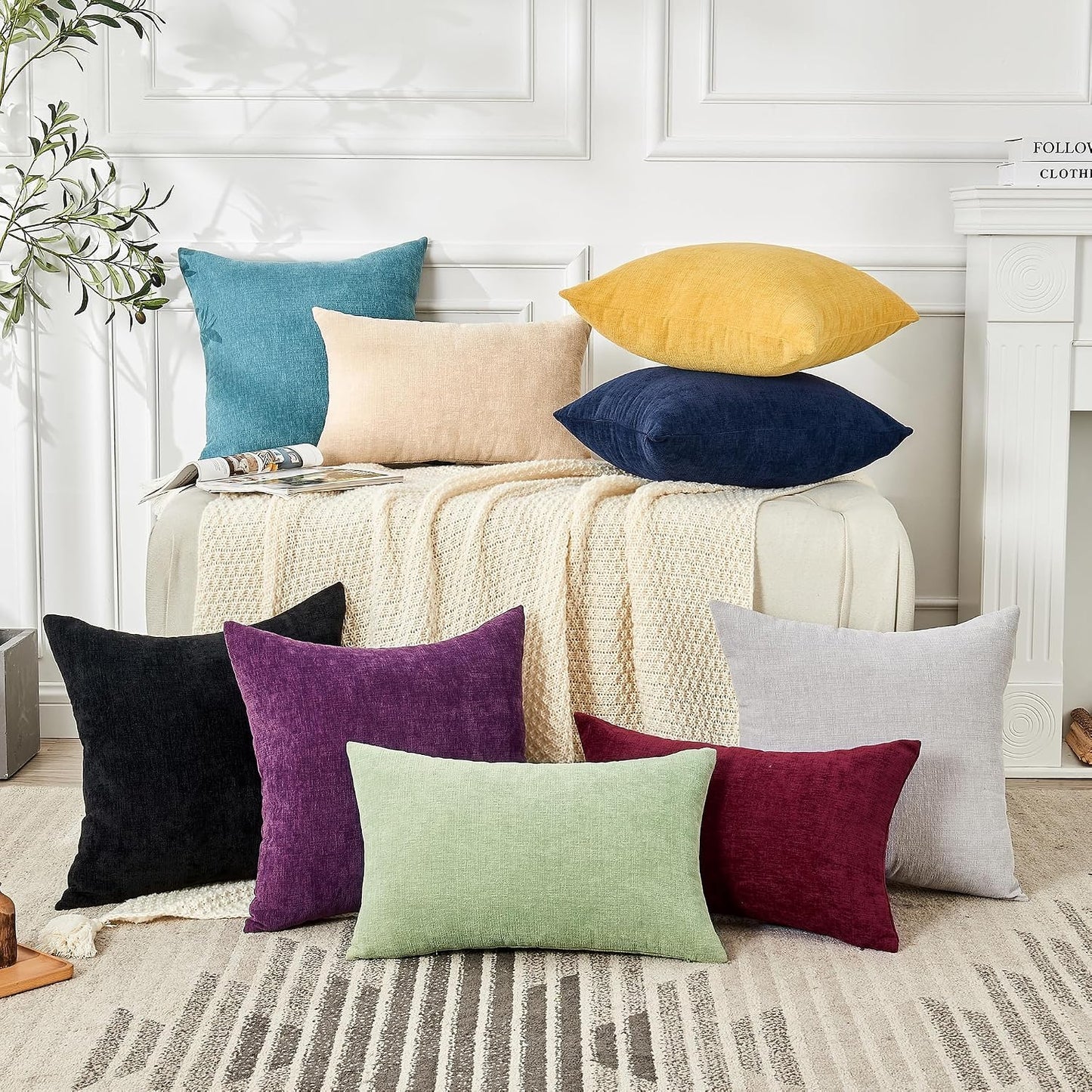GAWAMAY Lumbar Support Pillow Decorative Rectangle Throw Pillow Covers 12"x20" Inch Set of 2, Soft Chenille Fall Pillowcase for Living Room Bedroom Sofa Couch Cushion Cover Grey 30x50cm (No Insert)