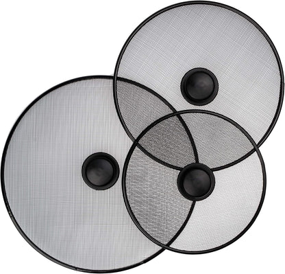 Stainless Steel Splatter Screen with Lid for Cooking - Set of 3: 8,2", 10", 11,4" - Splatter Grease Guard for Kitchen Stove - Anti Oil Splash Frying Shield