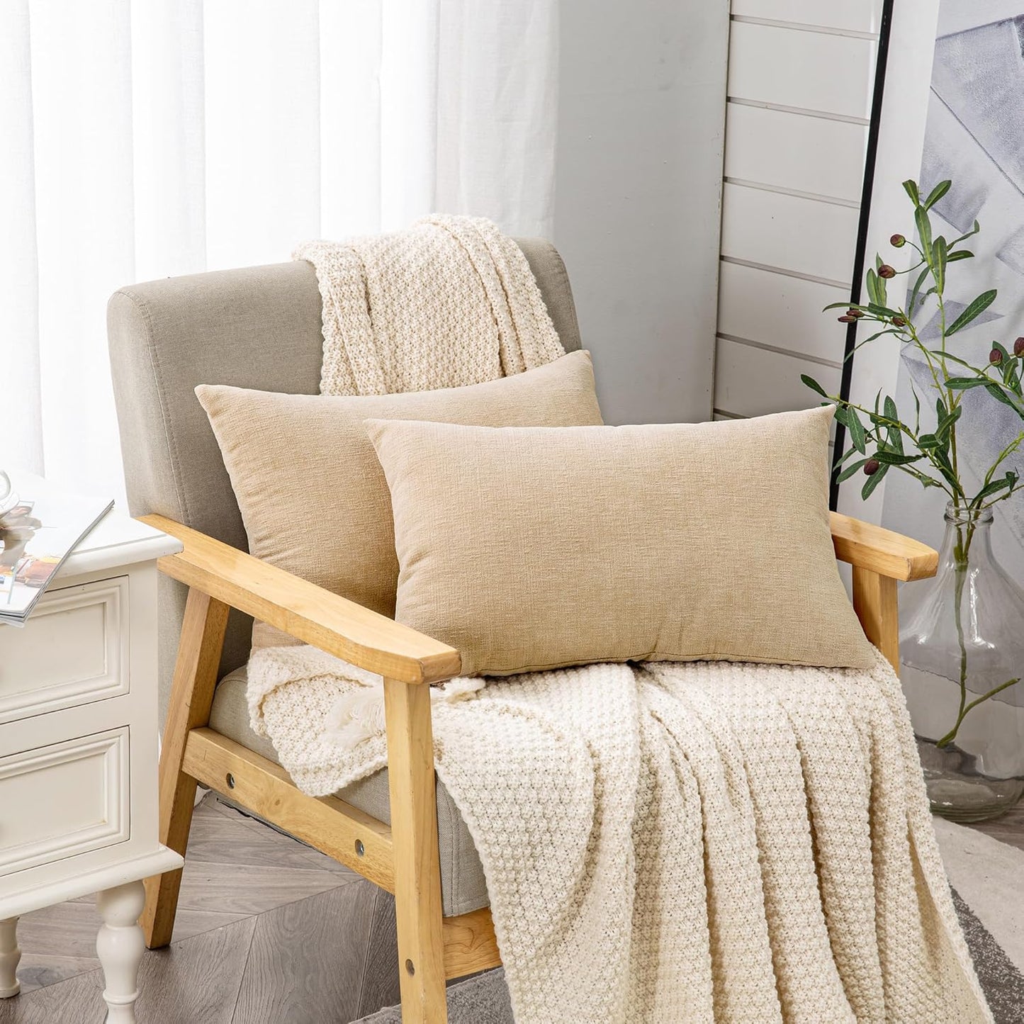 GAWAMAY Lumbar Support Pillow Decorative Rectangle Throw Pillow Covers 12"x20" Inch Set of 2, Soft Chenille Fall Pillowcase for Living Room Bedroom Sofa Couch Cushion Cover Grey 30x50cm (No Insert)