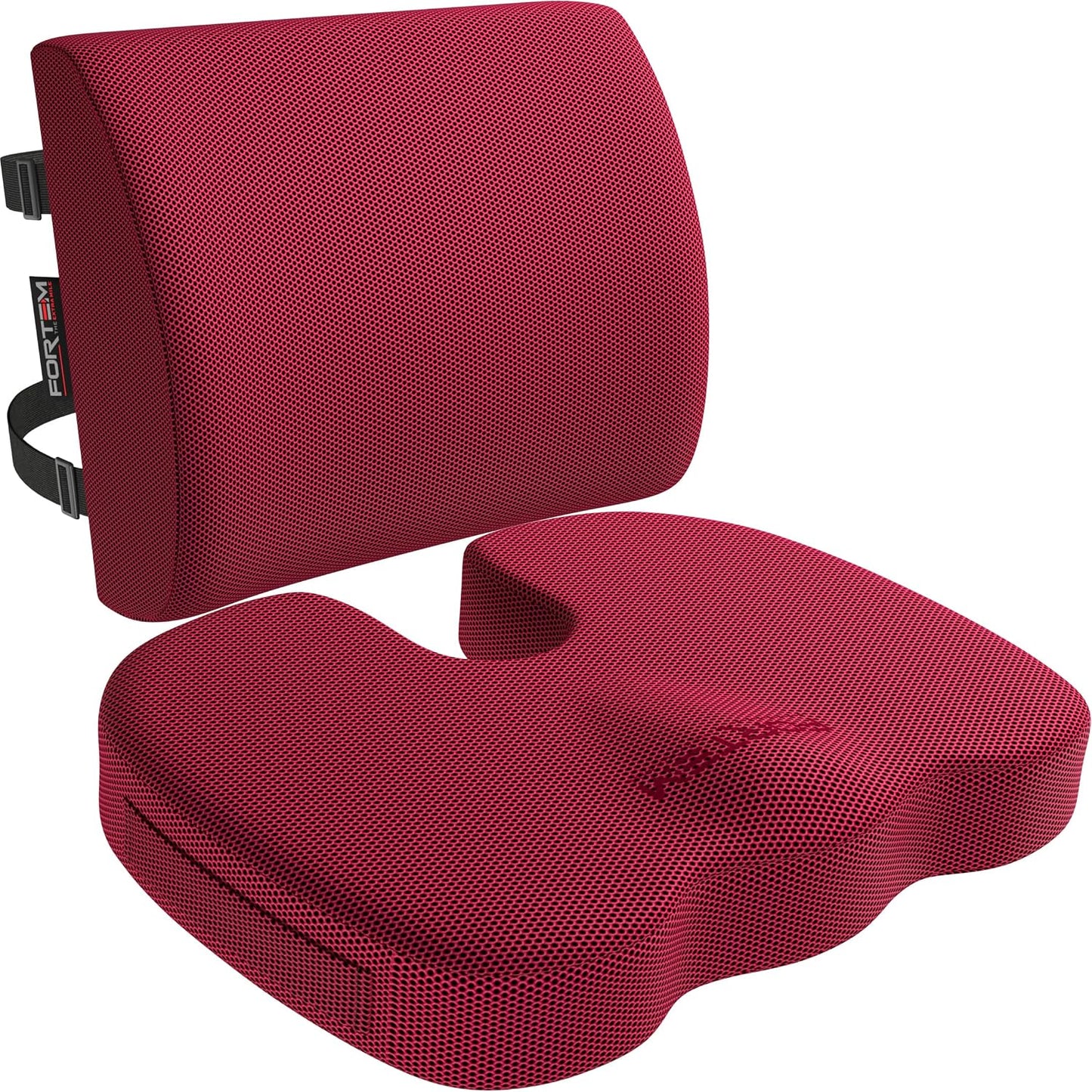 FORTEM Seat Cushion, Office Chair Cushion, Lumbar Support Pillow for Office Chair, Memory Foam Car Seat Cushions, Sciatica Coccyx Tailbone Pain Relief, Cushions for Back Support, Washable, Non Slip