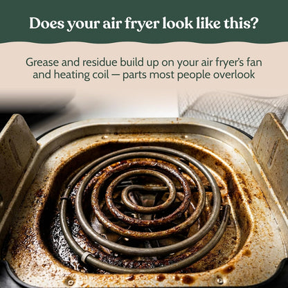 Roobi Air Fryer Cleaner, 6 Powder Sachets + Brush | Deep Cleans Drawer, Basket & Grill Without Scrubbing, Coating-Safe, Food-Contact Safe, Organic