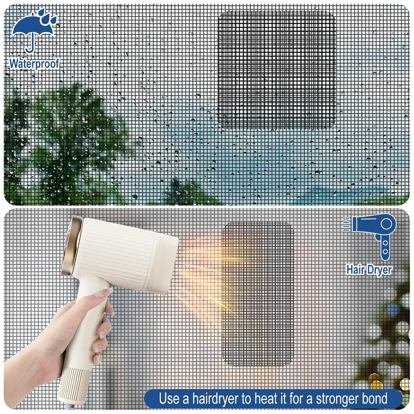 16pcs Fiberglass Screen Repair Patches 3 Sizes Gray Self Adhesive Mesh Tape | Fast Repair Tape for Window, Screen Door & Mosquito Net, Instant Patch to Fix Small Holes and Tears Easily