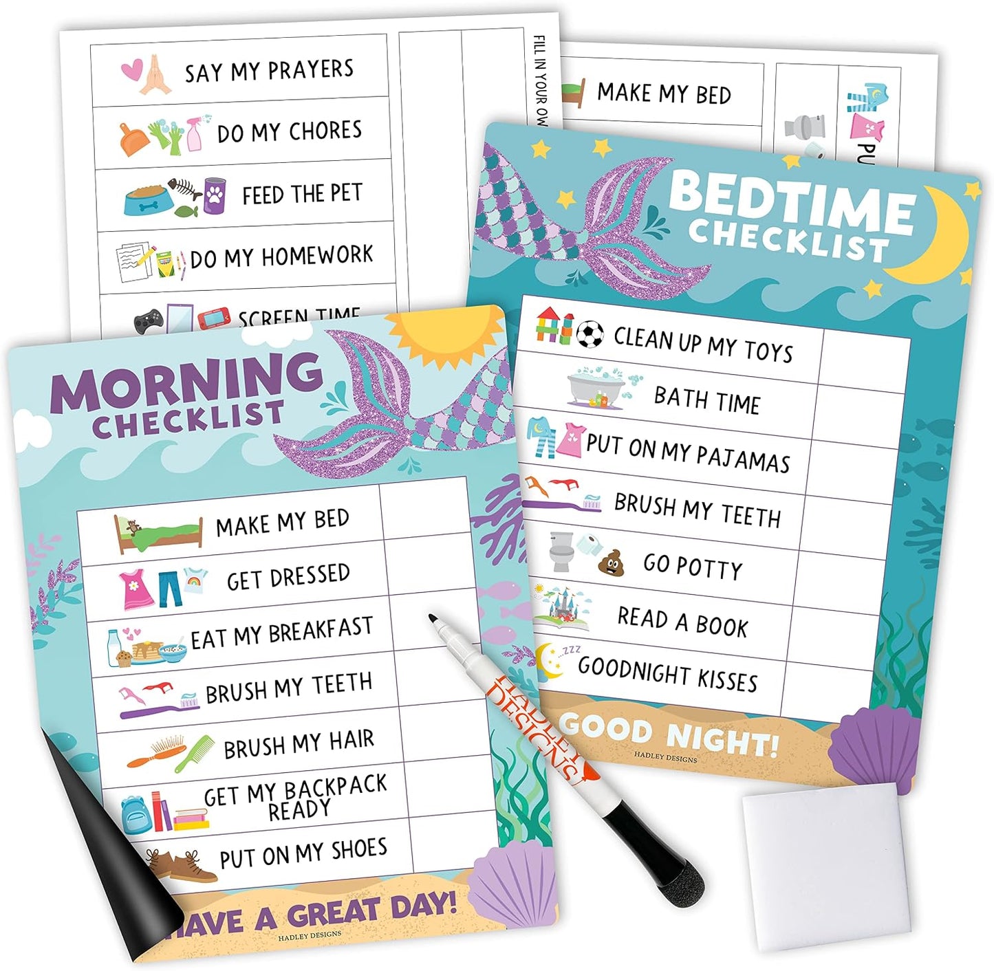 Magnetic Morning & Bedtime Routine Chart for Kids - Customizable Toddler Daily Schedule Board with Dry Erase Surface, Stickers & Marker, Build Habits with Visual Checklists, Boho Theme