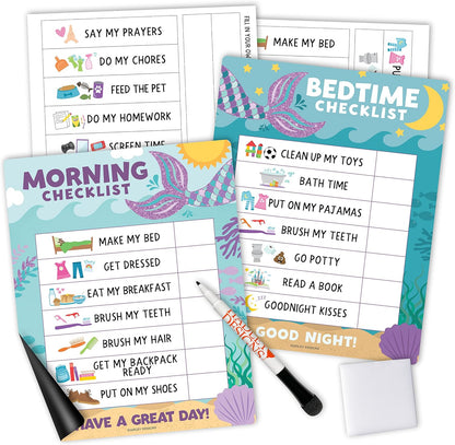 Magnetic Morning & Bedtime Routine Chart for Kids - Customizable Toddler Daily Schedule Board with Dry Erase Surface, Stickers & Marker, Build Habits with Visual Checklists, Boho Theme