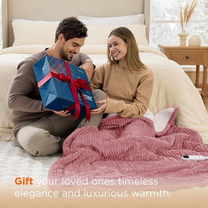 Bedsure GentleSoft Heated Blanket Throw - Soft Ribbed Flannel Electric Blanket, Gifts for Grandma (50x60 inches, Grey)