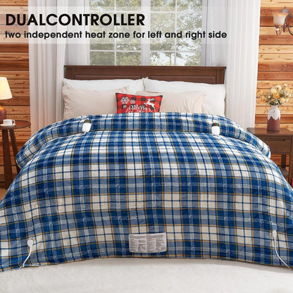 Heated Blanket Electric Throw 50X60 Heating Blanket with 10 Heating Levels 8 Hours Auto Off, Blue Plaid Sherpa Blankets Winter Warmer, Home Decor for Couch Bed Office,Gifts for Mom, Women,Washable