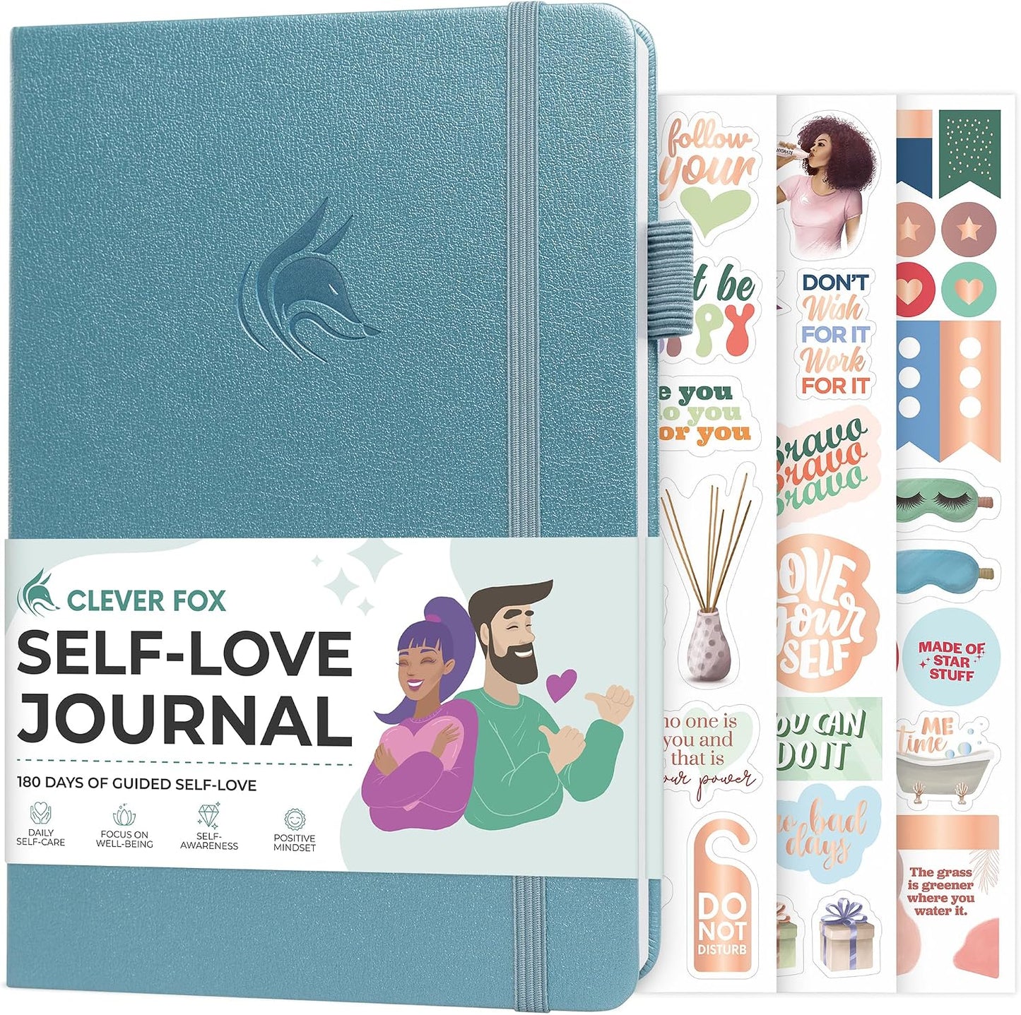 Clever Fox Self-Love Journal for Women, Gratitude, Positivity, Aquamarine | 6-month daily mental health journal with stickers, self-care, anxiety therapy, life & wellness planner for teens & adults