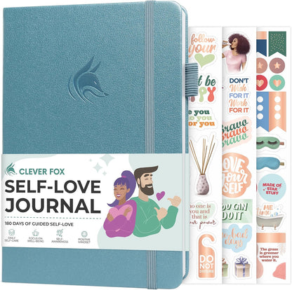 Clever Fox Self-Love Journal for Women, Gratitude, Positivity, Aquamarine | 6-month daily mental health journal with stickers, self-care, anxiety therapy, life & wellness planner for teens & adults