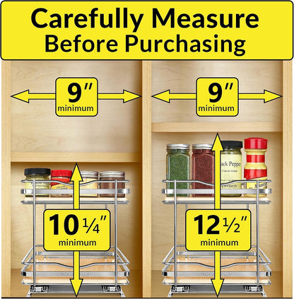 LYNK PROFESSIONAL® Pull Out Spice Organization for Cabinets - 4-3/8 inch Wide – Spice Rack for Inside Cabinets, Slide Out Spice Rack Organizer for cabinet – Pull Out Spice Rack, Sliding 2 Tier Chrome