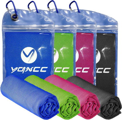 YQXCC 4 Pack Cooling Towels (47"x12"), Ice Cool Towels for Neck & Face | Soft Breathable Microfiber, Instant Cooling Neck Wraps, Ideal for Yoga, Golf, Gym, Running, Camping & Hot Weather