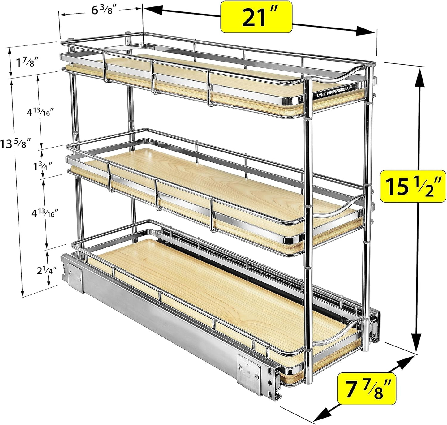 LYNK PROFESSIONAL® Pull Out Spice Organization for Cabinets - 4-3/8 inch Wide – Spice Rack for Inside Cabinets, Slide Out Spice Rack Organizer for cabinet – Pull Out Spice Rack, Sliding 2 Tier Chrome
