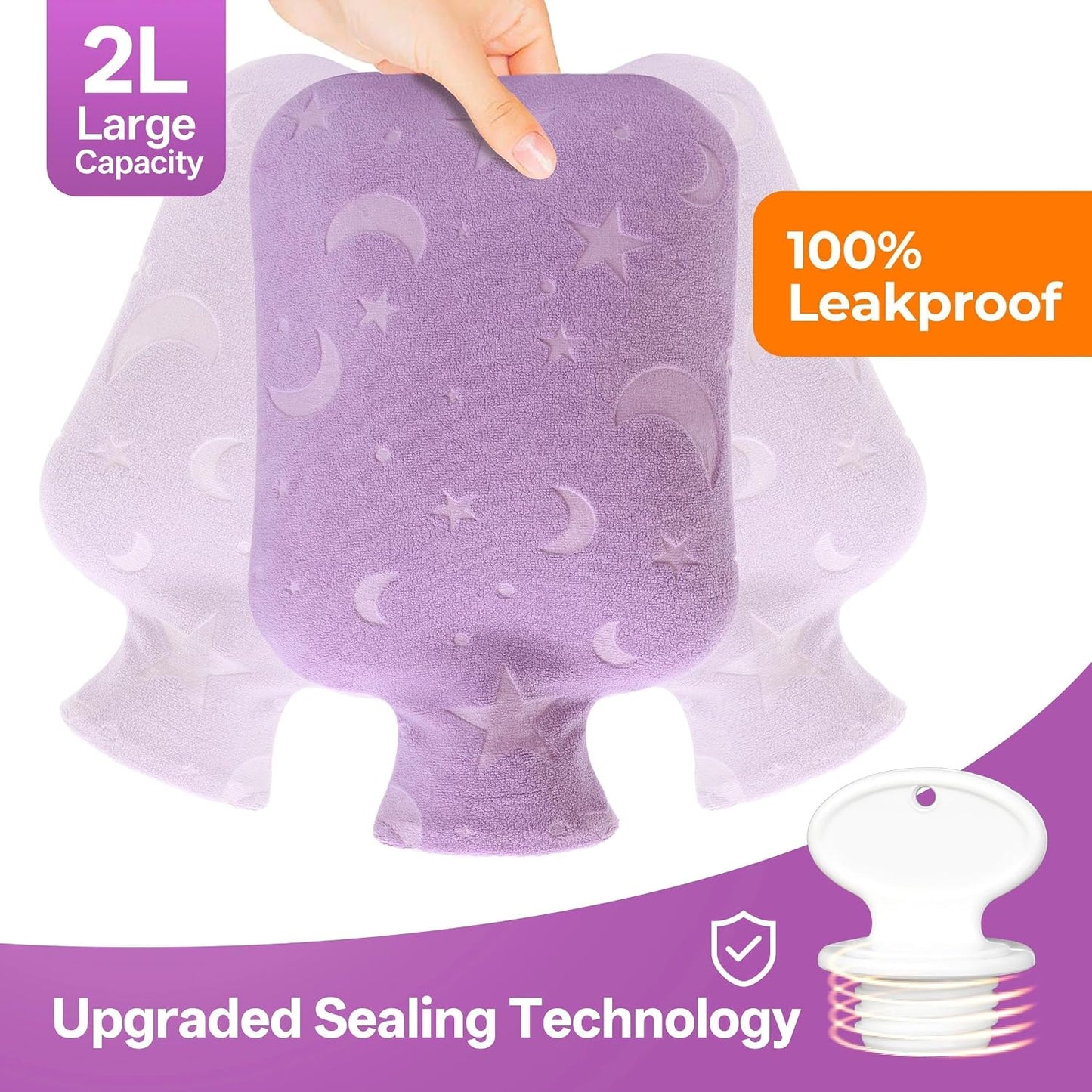 Hot Water Bottle with Soft Cover, 2L Hot Water Bag for Menstrual Cramps, Neck and Shoulder Pain Relief, Hot and Cold Therapies, Hand Feet Warmer, Blue
