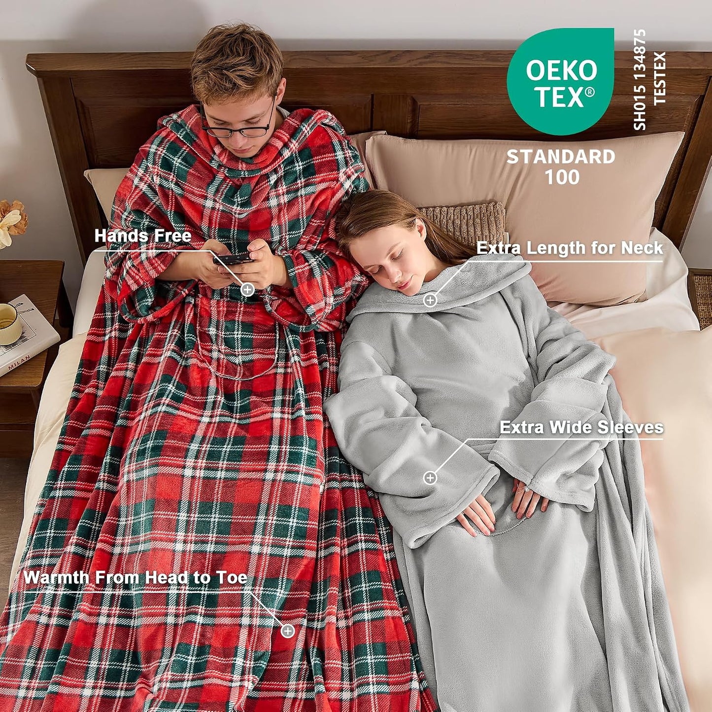 IFNOW Fleece Wearable Blanket with Sleeves, Oversized Snuggle Robe