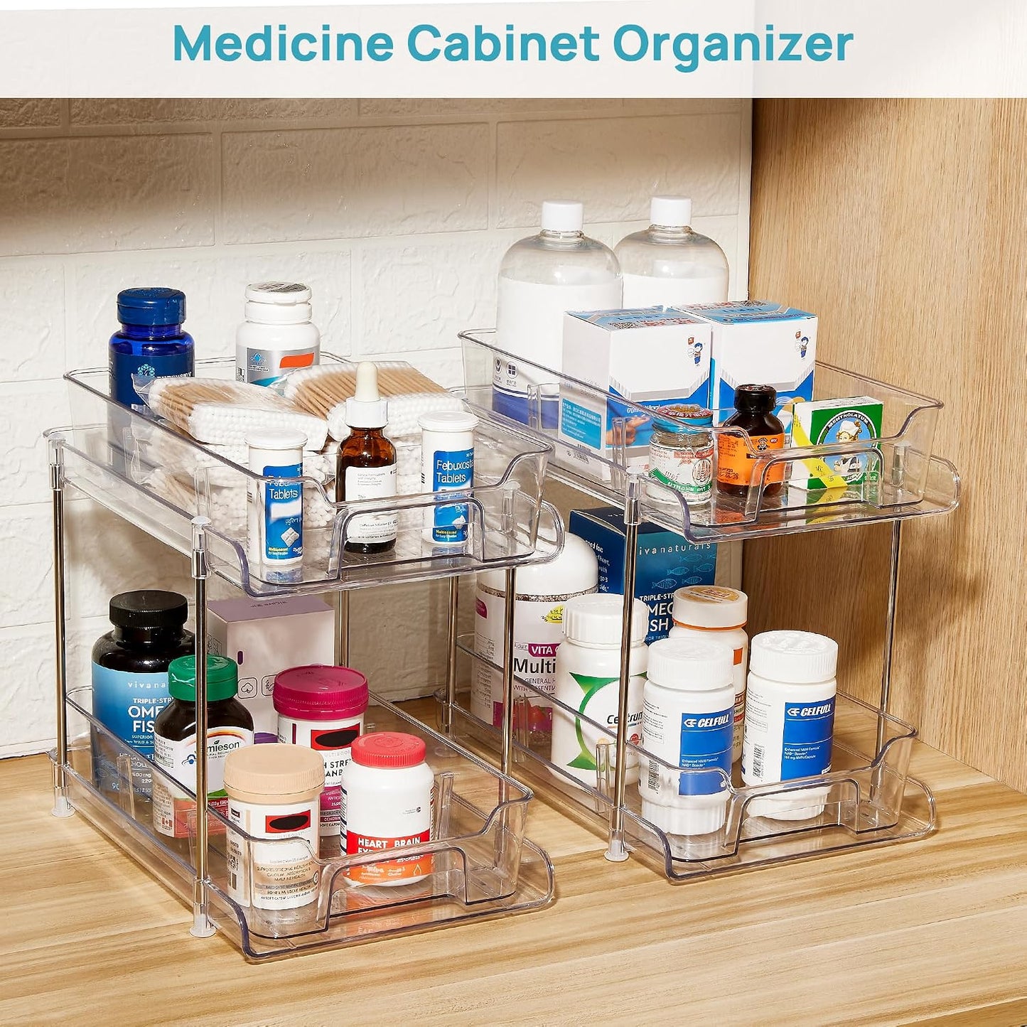 Vtopmart 2 Pack Pull Out Bathroom Under Sink Organizer (S-Standard) | Slide-out drawers, Multi-purpose storage, Clear visibility, Easy Set-up