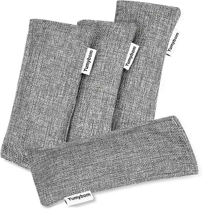 Natural Activated Bamboo Charcoal Bags 4 Pack, Home Air Purifying Bag, Car Odor Eliminator, Shoe Deodorizer, Closets Odor Absorber