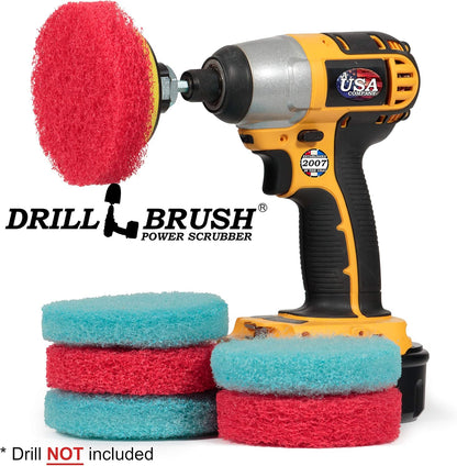 Cordless Drill Attachment - Acid Rain - Pool Tile - Granite - Shower Doors | Scrub - Scour - Drill Pads - Hard Water Stain Remover - Soap Scum - Mold - Mildew - Mineral - Rust - Calcium - Limescale