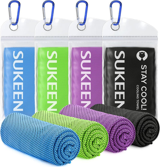 Sukeen 4 Pack Cooling Towels (40"x 12"), Cooling Neck Wraps, Soft Ice Towel