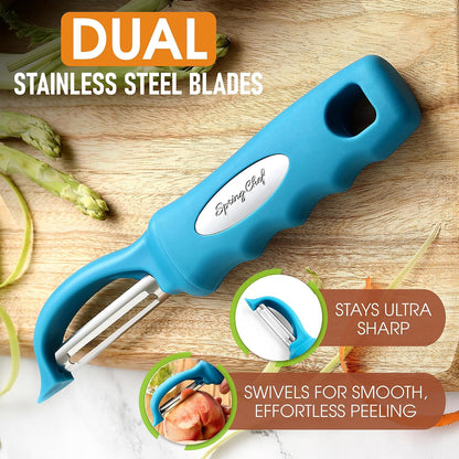 Spring Chef Swivel Potato Peeler for Kitchen w/ Soft Grip Handle, Mango | Premium Vegetable Peeler w/ Sharp Stainless Steel Blades, Multifunctional Food Peeler for Apple, Carrot, Cucumber, Fruit