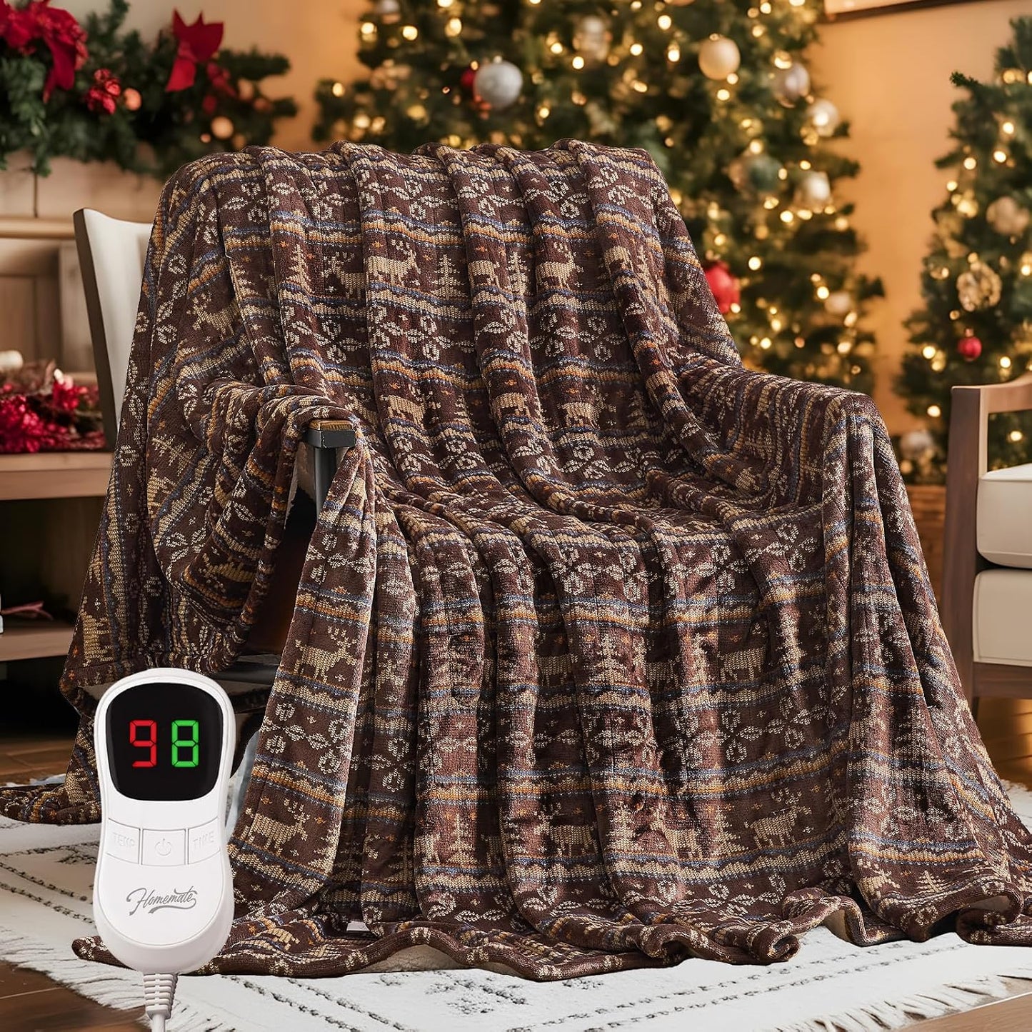 Homemate Heated Blanket Electric Throw - 50“x60“ Heating Blanket with 10 Fast Heat Levels 8 Hours Auto Off Soft Cozy Flannel Over-Heated Protection ETL Certification Keep Warming in Home | Throw with 10 Fast Heat Levels 8 Hours Auto Off Over-Heated
