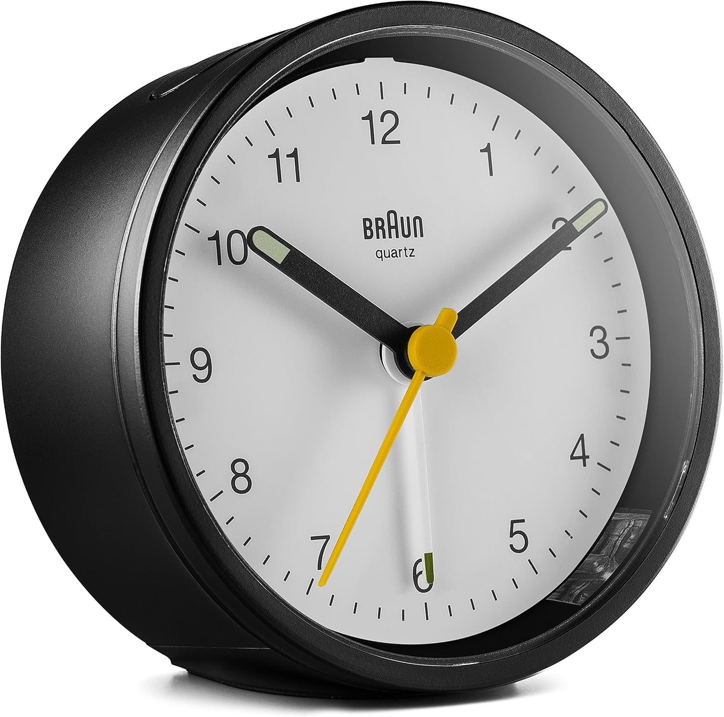 Braun Classic Analogue Alarm Clock with Snooze and Light, Quiet Quartz Movement, Crescendo Beep Alarm in White, Model BC12W.
