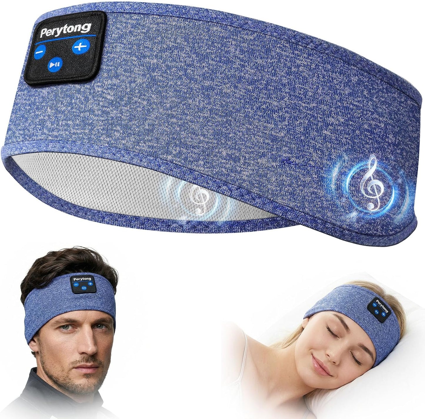Perytong Sleep Headphones Bluetooth 5.4 Headband, Wireless Sleep Headphones for Side Sleepers - Sleeping Headband with Ultra-Thin Speaker Microphone Handsfree Gift Ideas for Women Men