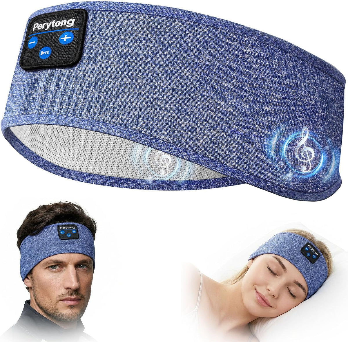 Perytong Sleep Headphones Bluetooth 5.4 Headband, Wireless Sleep Headphones for Side Sleepers - Sleeping Headband with Ultra-Thin Speaker Microphone Handsfree Gift Ideas for Women Men