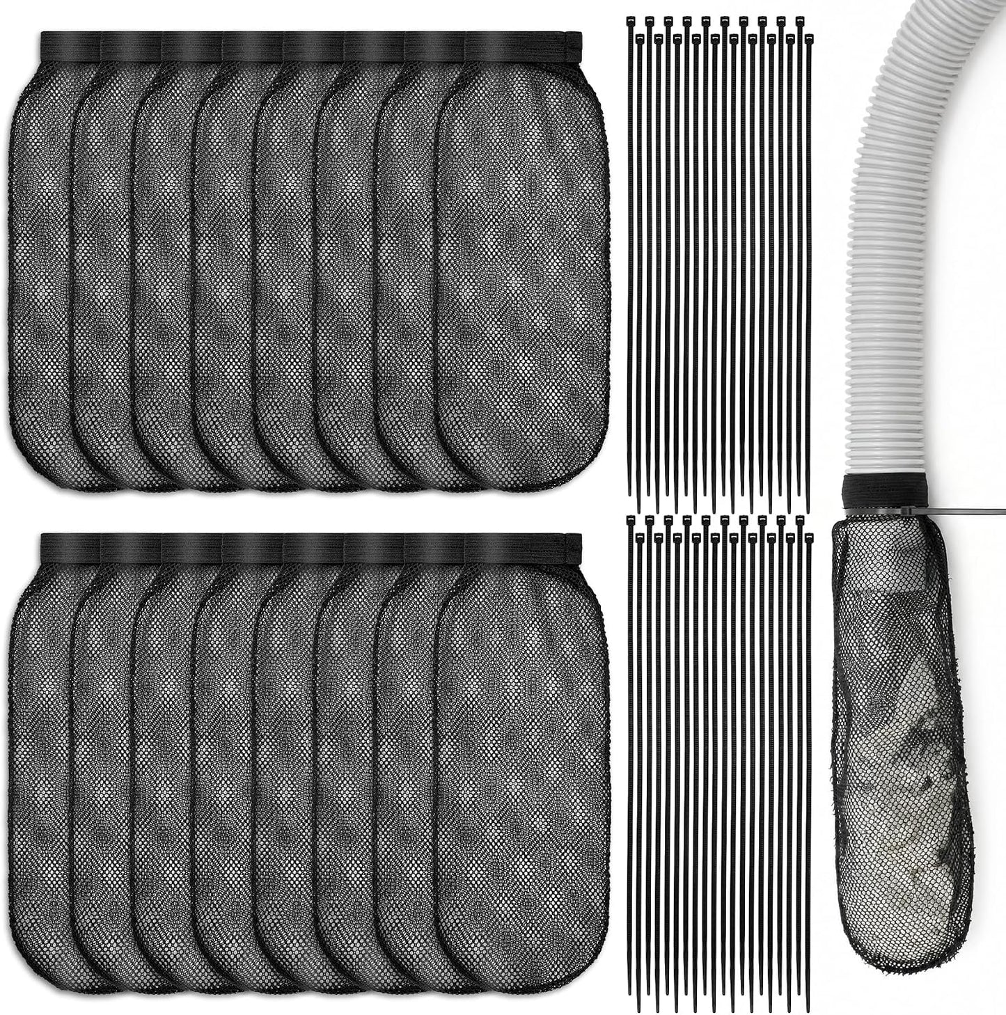 32-Piece Lint Trap and Cable Ties Set for Washing Machine, Includes 8 Nylon Mesh Lint Traps and 24 Cable Ties, Easy and Effective Lint Filtration (White)