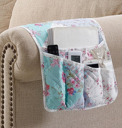Brilliant Sunshine Burgundy Toile Floral Couch Armrest Cover, 35"×13" | Washable Magazine Holder, Armrest Organizer & Caddy on Sofa, Recliner, Armchair, Storage for Remote Controls, Phone, iPad
