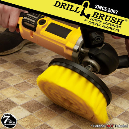 7in Boat Brush Variable Speed Polisher Attachment - Medium Yellow Bristles | Bathroom Accessories - Cleaning Supplies - Deck Scrub Brush - 5/8 x 11 Threaded Hub - Tile - Shower Cleaner - Flooring