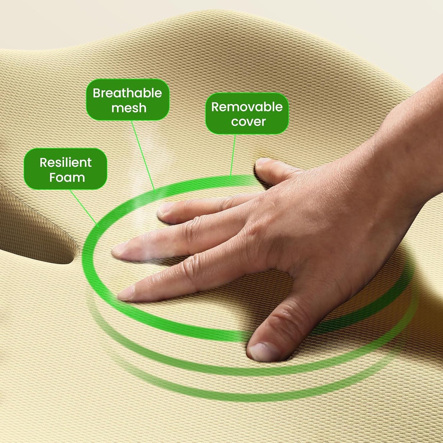 Benazcap Memory Foam Seat Cushion, Ergonomic Office Chair Cushion | Memory foam cushion relieves pressure and supports tailbone comfort for office chairs, cars, wheelchairs and home use.