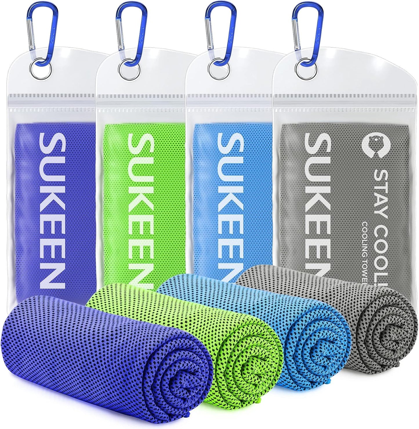 Sukeen 4 Pack Cooling Towels (40"x12") for Neck and Face Instant Cooling | Stay Cool in Hot Weather,Versatility,Soft,Breathable,Durability for Sports,Outdoor activities,Summer works in heat