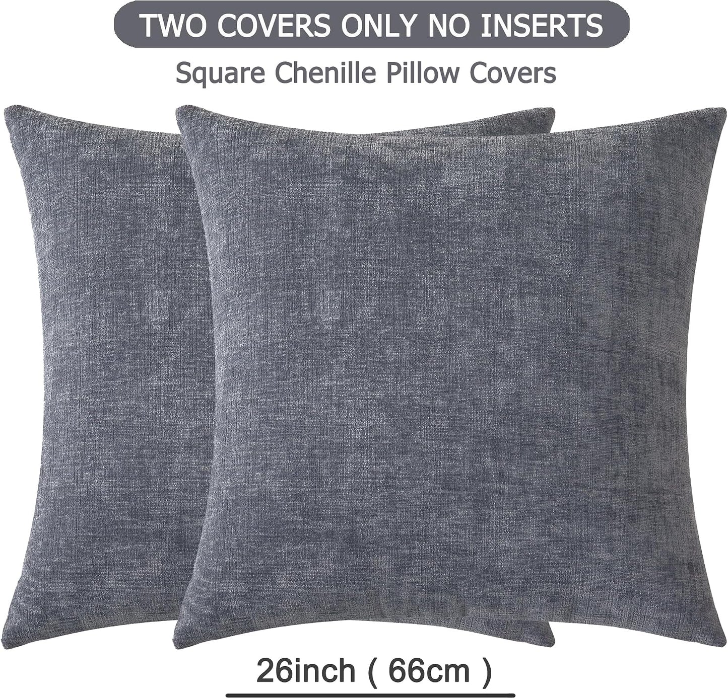 GAWAMAY Lumbar Support Pillow Decorative Rectangle Throw Pillow Covers 12"x20" Inch Set of 2, Soft Chenille Fall Pillowcase for Living Room Bedroom Sofa Couch Cushion Cover Grey 30x50cm (No Insert)