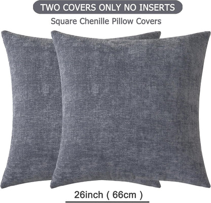 GAWAMAY Lumbar Support Pillow Decorative Rectangle Throw Pillow Covers 12"x20" Inch Set of 2, Soft Chenille Fall Pillowcase for Living Room Bedroom Sofa Couch Cushion Cover Grey 30x50cm (No Insert)