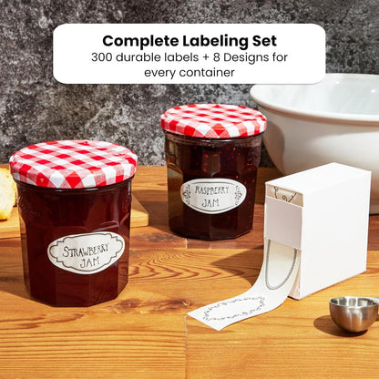 Juvale Dissolvable Food Labels - 300 Pack, White Rectangular, 1.1 x 2.25 in - Canning Jar Labels & Pantry & Freezer Container Stickers - 8 Unique Designs