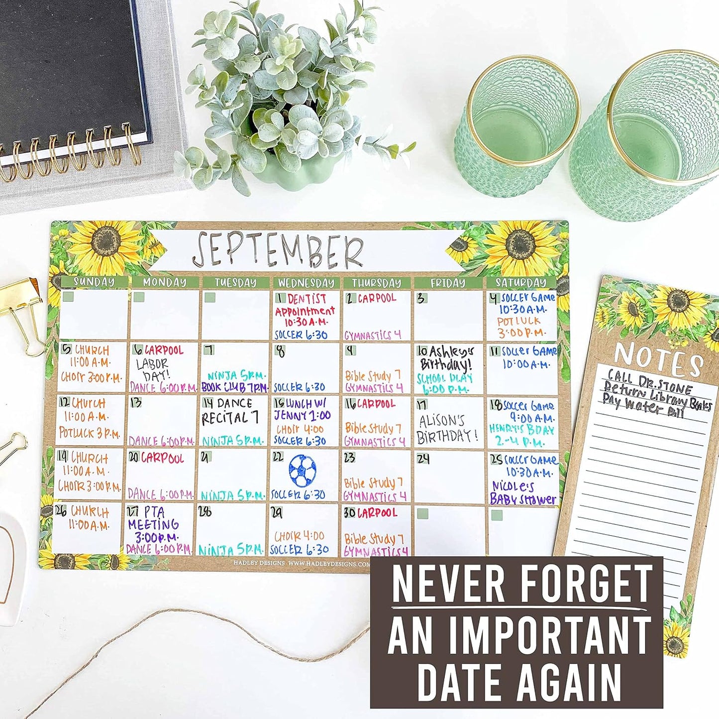 Hadley Designs Magnetic Calendar for Refrigerator - Kraft White Magnetic Dry Erase Calendar, Dry Erase Calendars for Wall, Magnet Fridge Calendars, Notepad for Fridge with Magnet