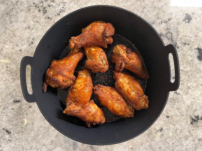 The Silicone Kitchen Reusable Silicone Air Fryer Liner with Conversion Chart Magnet, Dishwasher Safe, BPA Free, 7.5 Inch Diameter, Matte Black