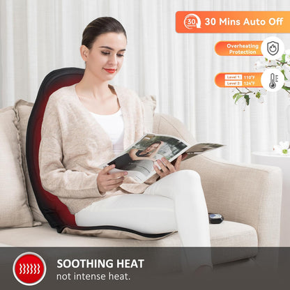 Snailax Massage Seat Cushion - Back Massager with Heat, 6 Vibration Massage Nodes & 2 Heat Levels, Massage Chair Pad for Home Office Chair, Black