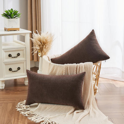 GAWAMAY Lumbar Support Pillow Decorative Rectangle Throw Pillow Covers 12"x20" Inch Set of 2, Soft Chenille Fall Pillowcase for Living Room Bedroom Sofa Couch Cushion Cover Grey 30x50cm (No Insert)