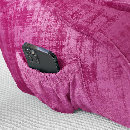 DIY Assembly Art Velvet Backrest Reading Bed Rest Pillow with Arms & Pockets, 18" H for Sitting in Bed Couch Sofa, Back Support Cushion with Removable Cover, 20"x18"x17", Aqua